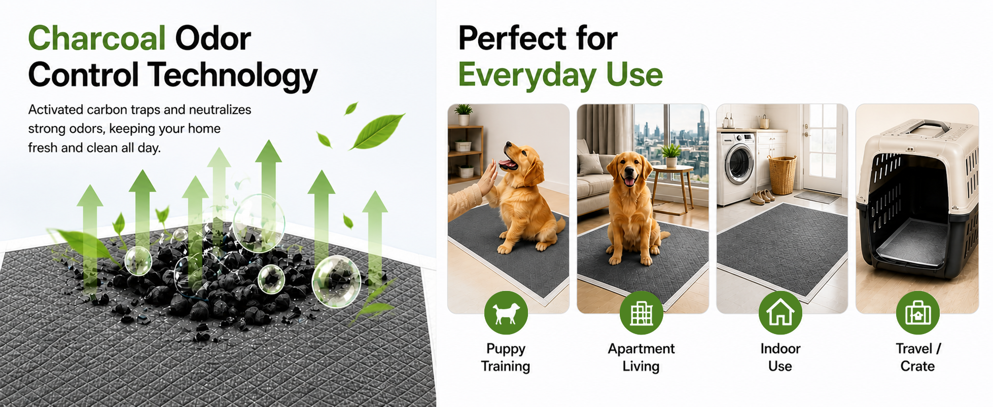 Bamboo Charcoal Puppy Pads 23×23, 100 Count, 6-Layer Leak-Proof Dog Training Pads