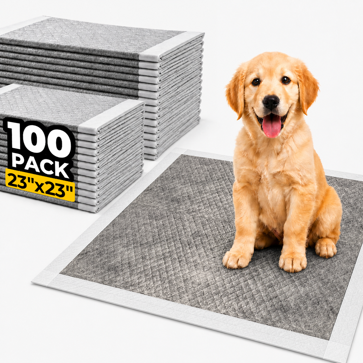 Bamboo Charcoal Puppy Pads 23×23, 100 Count, 6-Layer Leak-Proof Dog Training Pads